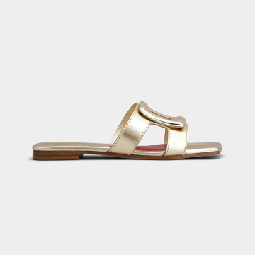 Roger Vivier Viv' By The Sea Mules Flats In Gold Leather With Metal Buckle