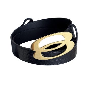 Balenciaga Men's Unity Belt In Black Embossed Crocodile Calfskin With Gold/Silver Hardware 35mm
