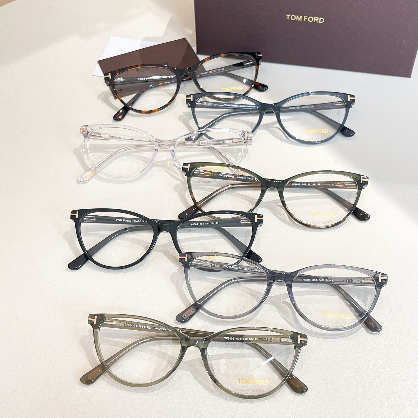 Tom Ford Cat Eye glasses leopard/blue/transparent/grey/citron/green/black color Size 54口16-145 - 图片 8
