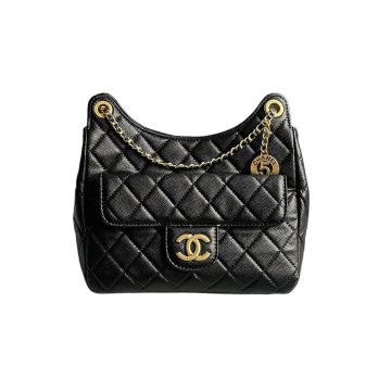 Chanel Black / White Quilted  Caviar Leather / Quilted Lambskin Leather Crossbody Bags