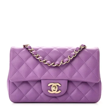 Chanel Flap Mini Rectangular Purple Quilted Lambskin Leather Light Gold Hardware