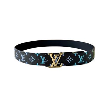 Louis Vuitton Men's Initiales Belt In Black/Blue/White/Dark Blue Monogram Canvas With Gold/Silver/Gun Black Hardware 40mm
