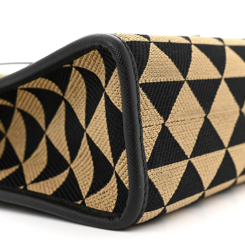 Prada Small Triangolo Symbole Embroidered Tote Black and Corda Jacquard Saffiano Leather Gold Hardware - 图片 4