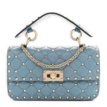 Valentino Garavani Small Rockstud Spike Shoulder Bag Aqua Nappa Leather Light Gold Hardware