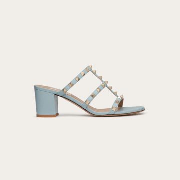 VALENTINO Blue calfskin rivet heel sandals (heel height 6cm)