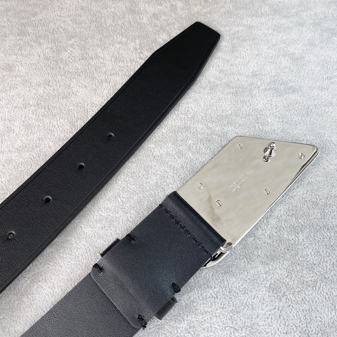 Balenciaga Men's Moto Logo Belt In Black Natural Calfskin With Gold/Silver Hardware 35mm - 图片 3