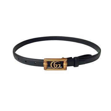 Gucci Women's Square GG Buckle Belt In Black/Khaki/White Smooth Calfskin With Gold Hardware 20mm