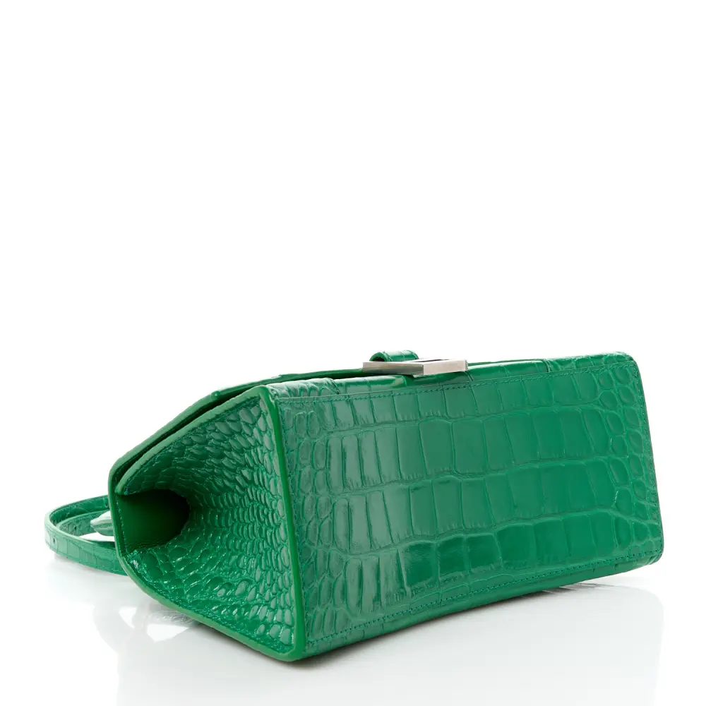Balenciaga Small Hourglass Top Handle Bag Leaf Green Crocodile Embossed Shiny Calfskin Leather Silver Hardware - 图片 6