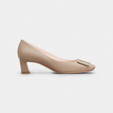 Roger Vivier Trompette Pumps High Heels In Beige Leather With Metal Buckle (Heel Height 4.5cm)