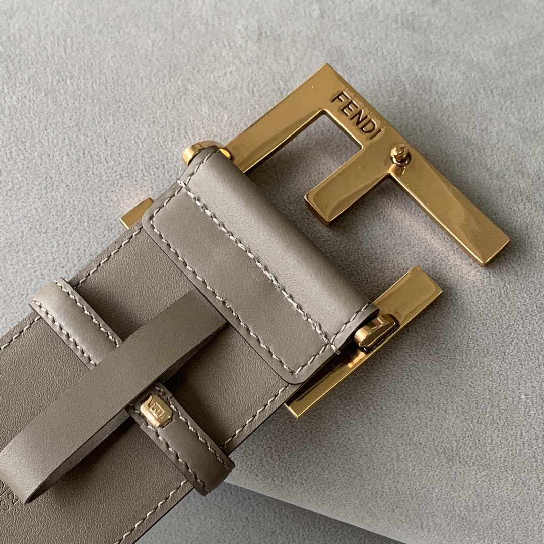 Fendi Women's FF Buckle Belt In Black/Khaki/Orange Calfskin With Gold/Black Hardware 60mm - 图片 4