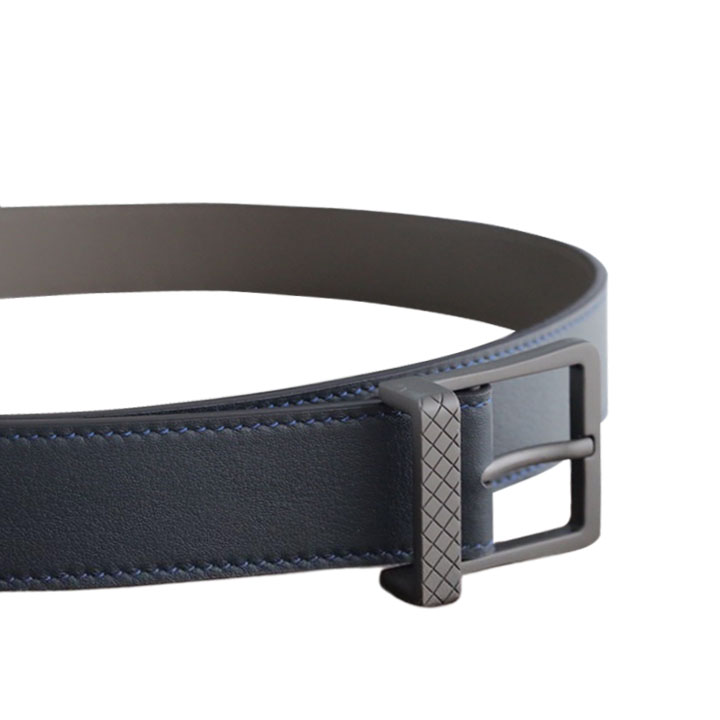Bottega Veneta Men's Square Buckle Belt In Black/Coffee/Blue Calfskin With Matte Gun Black Hardware 35mm - 图片 10