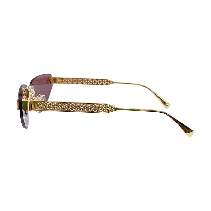 Fendi triangle frame glasses purple/black gold/gold/rose gold/blue gold/eggplant color with diamonds Size 64口10-145 - 图片 3