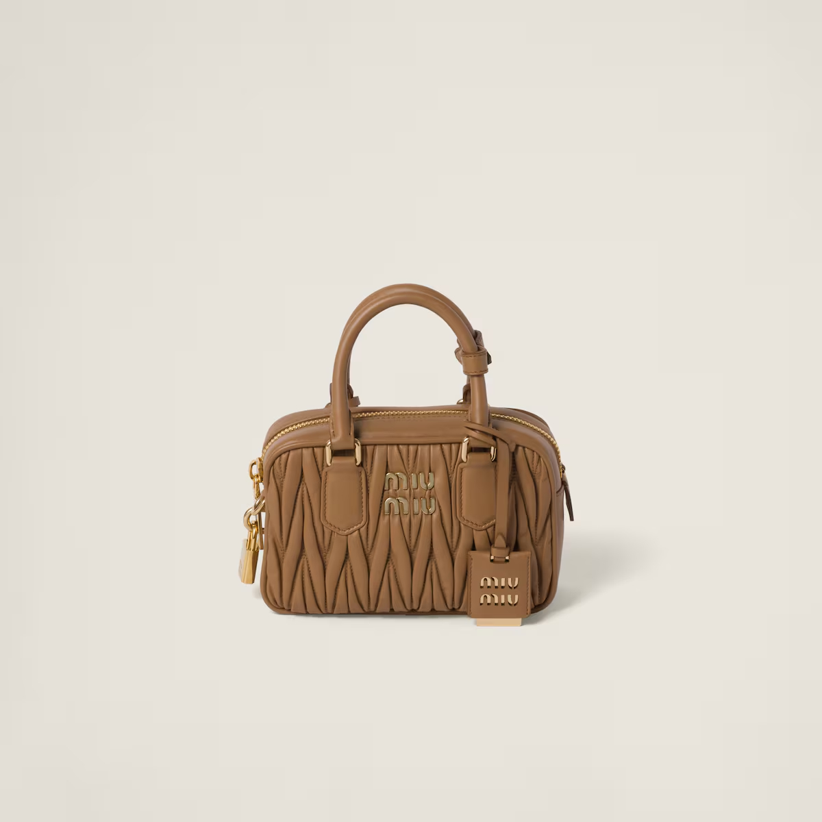Miu Miu Arcadie matelassé Quilted Lambskin Leather Light Brown Top-Handle Bags - 图片 6