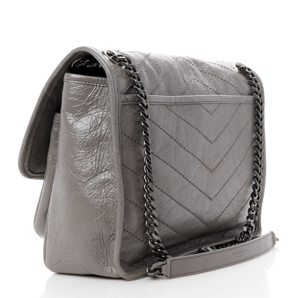 Saint Laurent Medium Niki Chain Satchel Fog Crinkled Monogram Calfskin Matelasse Leather Ruthenium Hardware - 图片 3