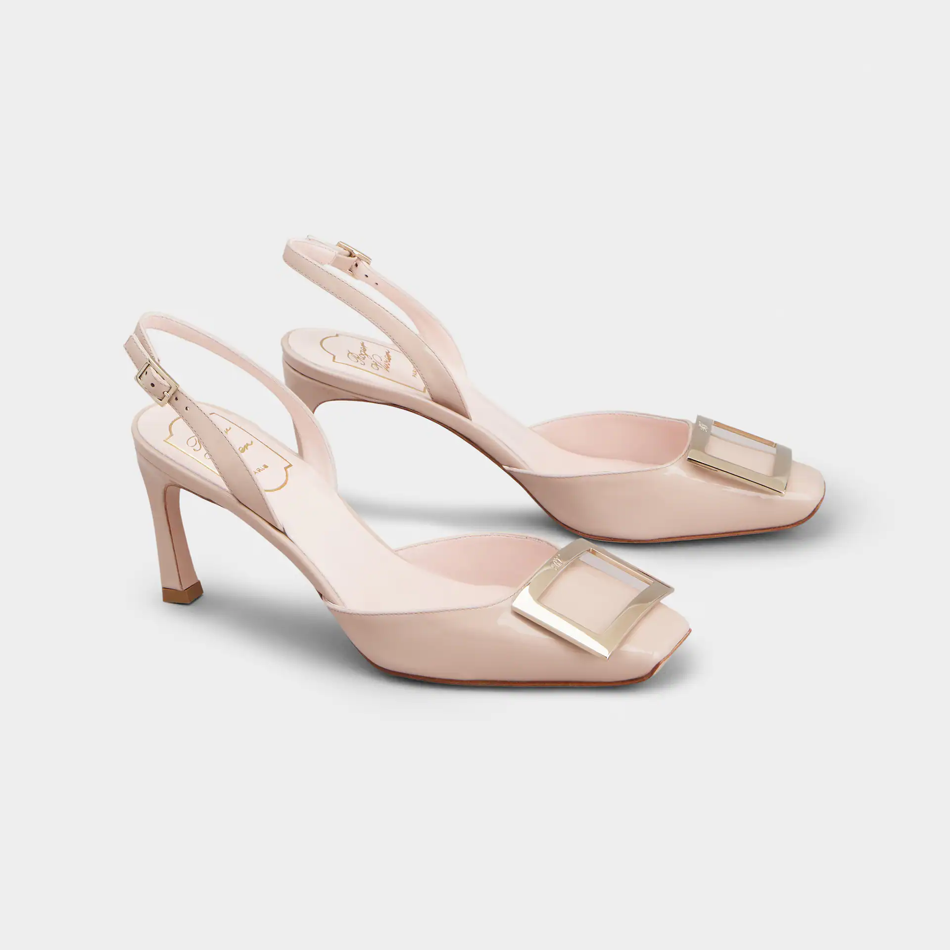 Roger Vivier Trompette Slingback Pumps High Heels In Pink Patent Leather With Metal Buckle (Heel Height 7cm) - 图片 2