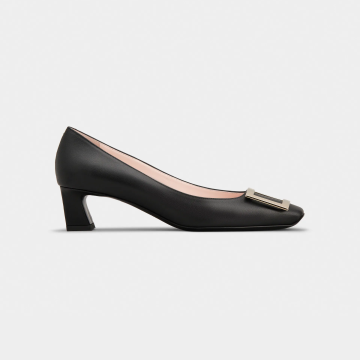 Roger Vivier Trompette Pumps High Heels In Black Leather With Metal Buckle (Heel Height 4.5cm)