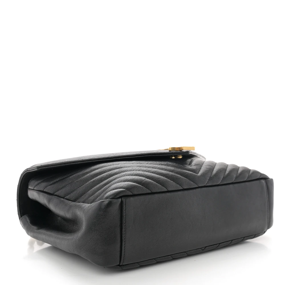 Saint Laurent Large College Satchel Black Chevron Monogram Sheepskin Matelasse Leather Aged Gold Hardware - 图片 6