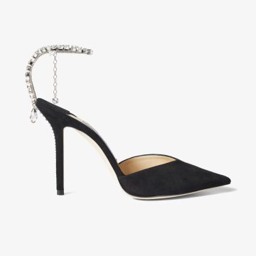 JIMMY CHOO Crystal embellished black suede heels pointy stiletto heels