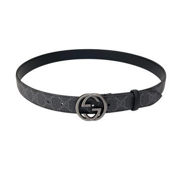 Gucci Women's Round GG Buckle Marmont Reversible Belt In Black/Brown Calfskin And Beige/Black Monogram Cavans With Gold/Silver Hardware 30mm