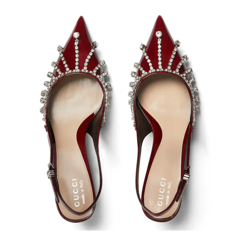 Gucci red pointed heels crystal high heels shoes Rear lace up high heels - 图片 3