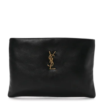 Saint Laurent Small Calypso Pouch Black Lambskin Leather Aged Gold Hardware