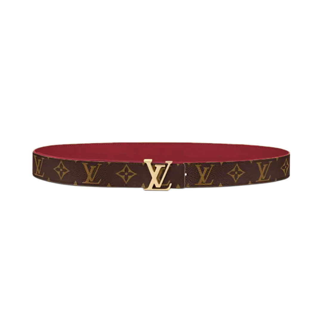 Louis Vuitton Women's Initiales Reversible Belt In Bkue/Black/Grey/Brown/Burgundy/Red/Pink Calfskin And Monogram Canvas With Gold Hardware 30mm - 图片 10