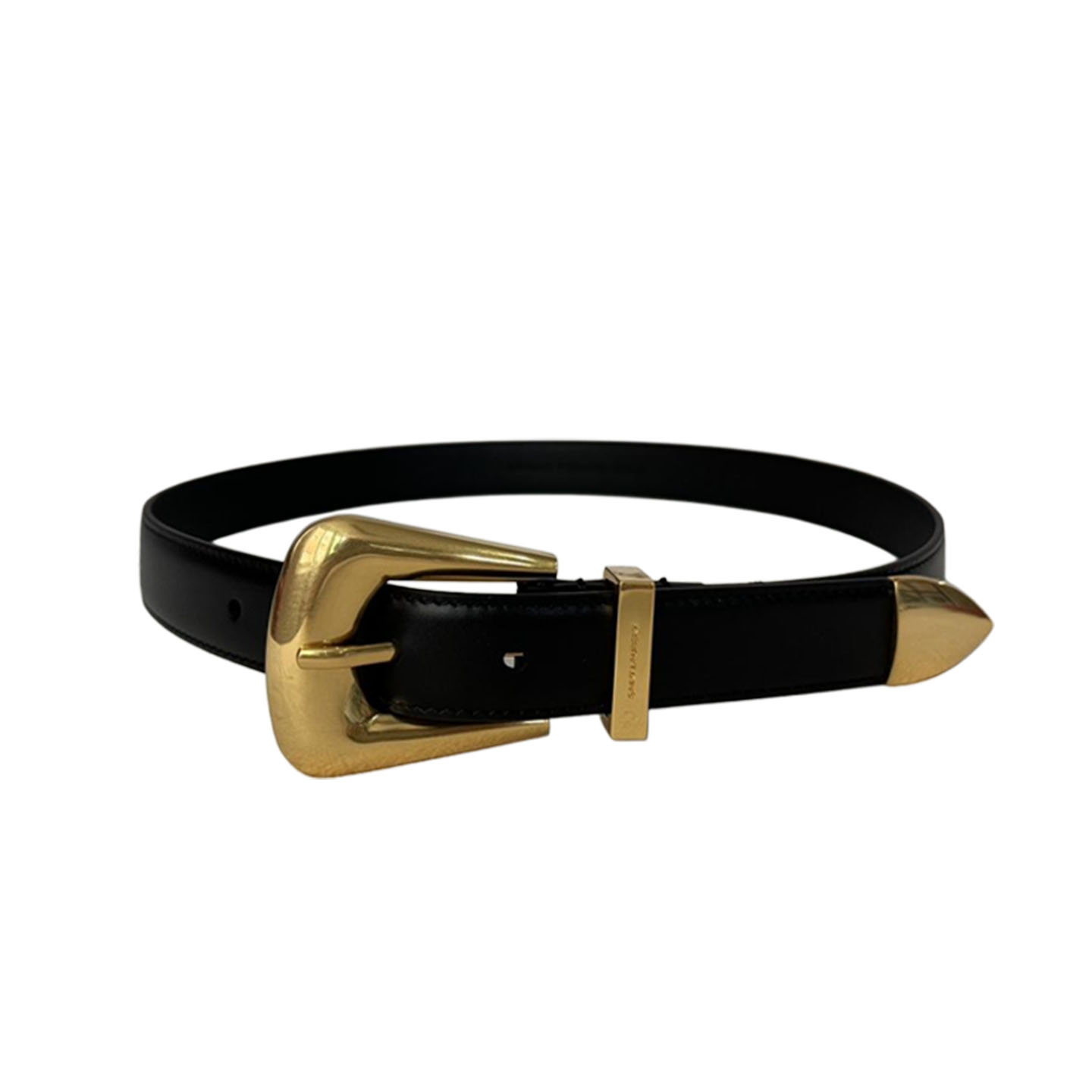Saint Laurent Folk Buckle Belt In Black Brushed Leather With Gold/Silver Hardware 25mm