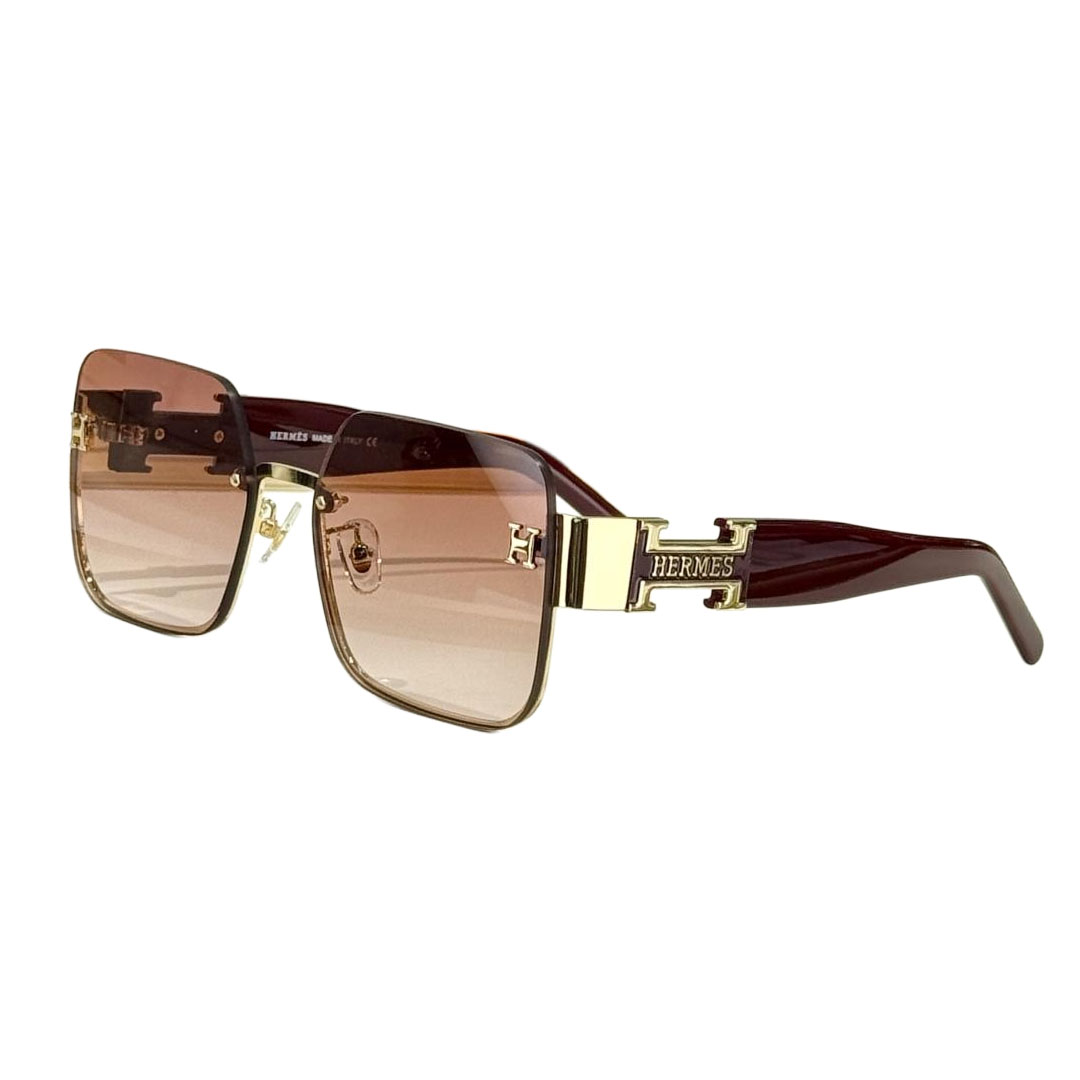 Hermès square frame glasses burgundy/green/teal/black gold/black/leopard brown/purple gold/rosy brown/leopard color Size 53口20-142