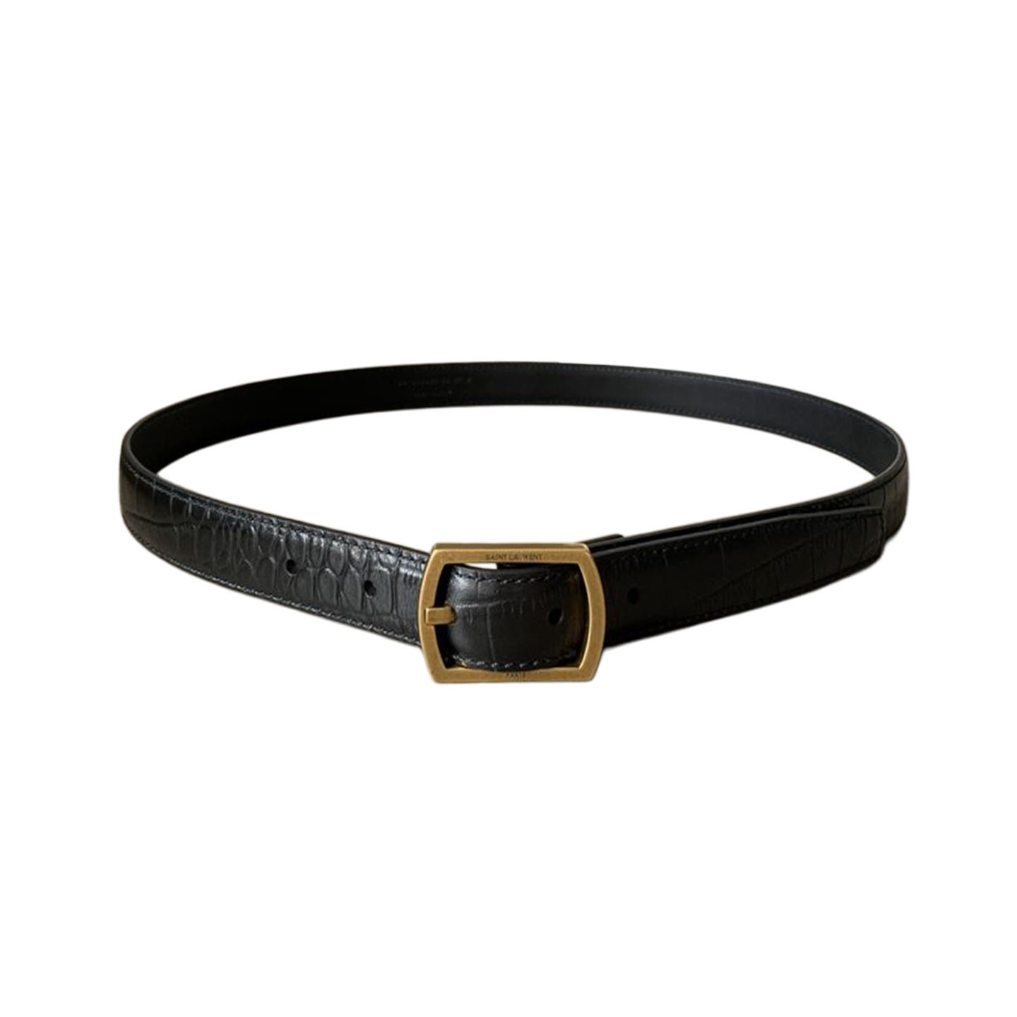 Saint Laurent Paved Buckle Belt In Black Calfskin With Gold/Silver Hardware 25mm - 图片 10