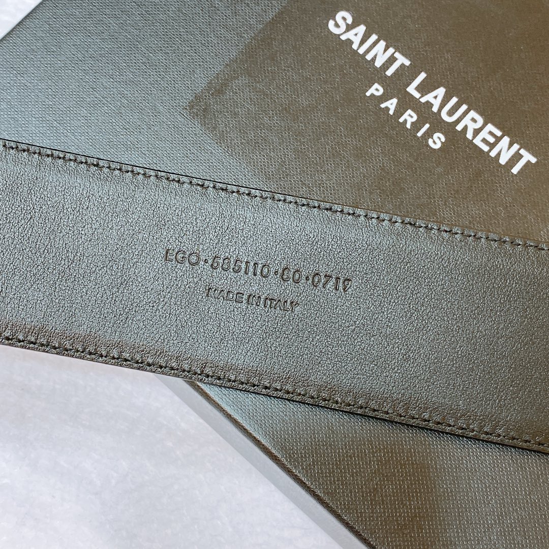 Saint Laurent Cintura Logo Buckle Belt In Black Crocodile-Embossed With Silver/Gold Hardware 30mm - 图片 6