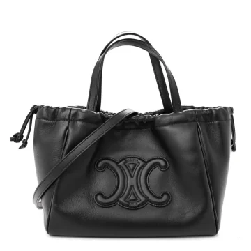 Celine Small Triomphe Cabas Drawstring Black Smooth Calfskin Leather Gold Hardware