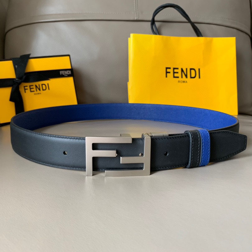 Fendi Men's Rectangled FF Buckle Reversible Belt In Black/Blue/Red/Yellow Calfskin With Gold/Silver/Gun Black Hardware 35mm - 图片 5
