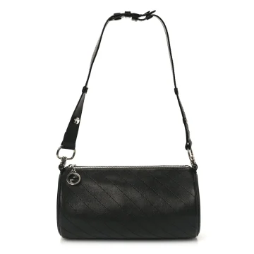 Gucci Mini Diagonal Stitched Blondie Barrel Shoulder Bag Black Sakai Be Green Calfskin Leather Silver Hardware