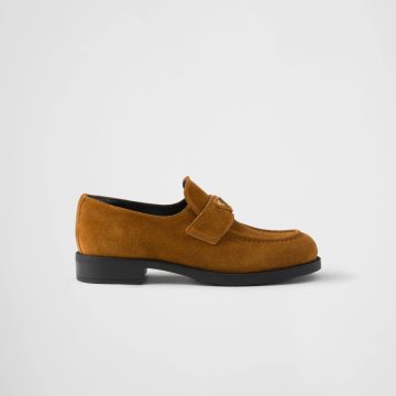 PRADA Cognac suede leather loafers