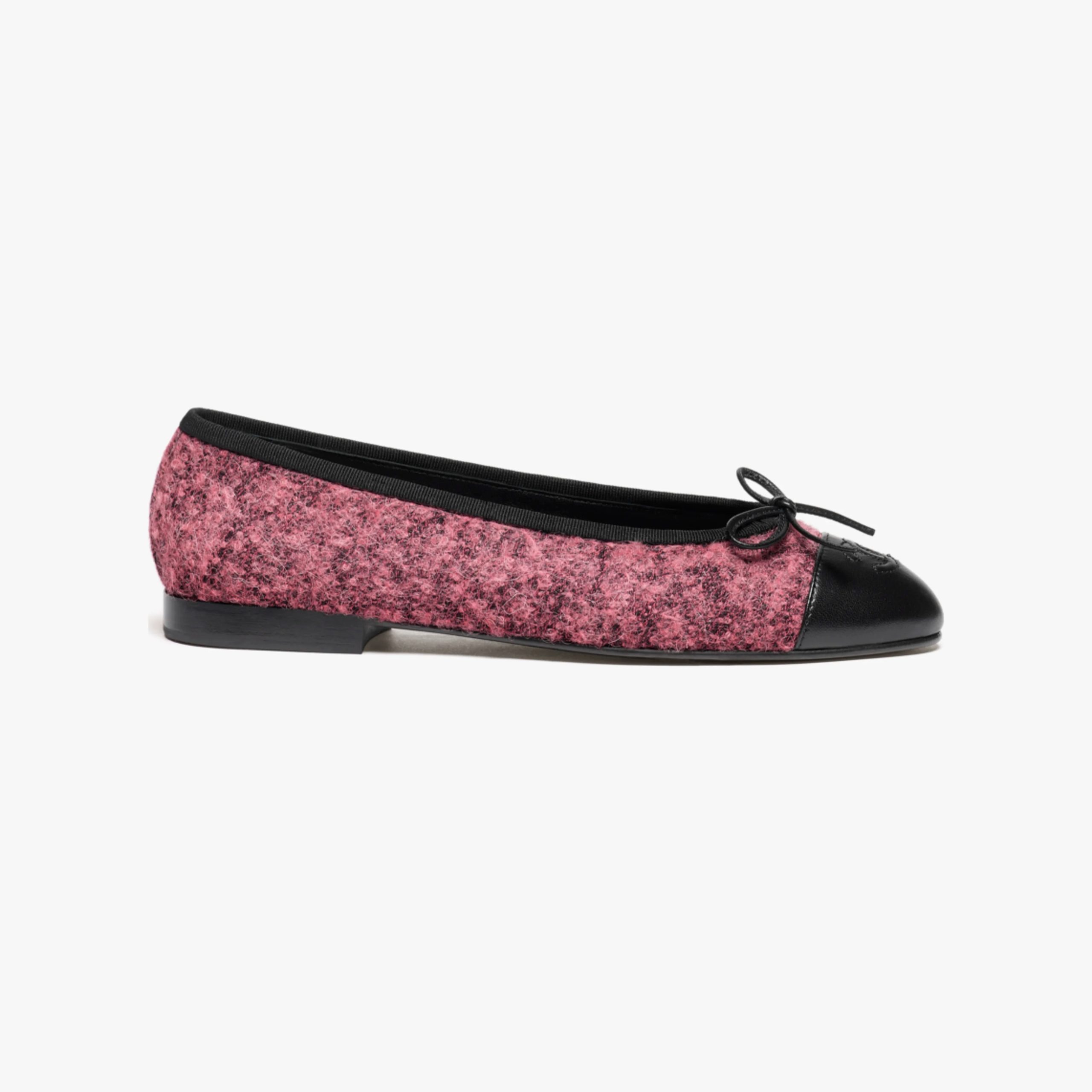 Chanel Autumn and winter series flat shoes, wool twill soft woolen and lambskin pink and black Ballet Shoes