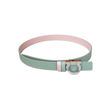 Ferragamo Women's Gancini Reversible Fixed Belt In Mint Blue/Blue/Red/Black/Pink Calfskin With Gold/Silver Hardware 25mm