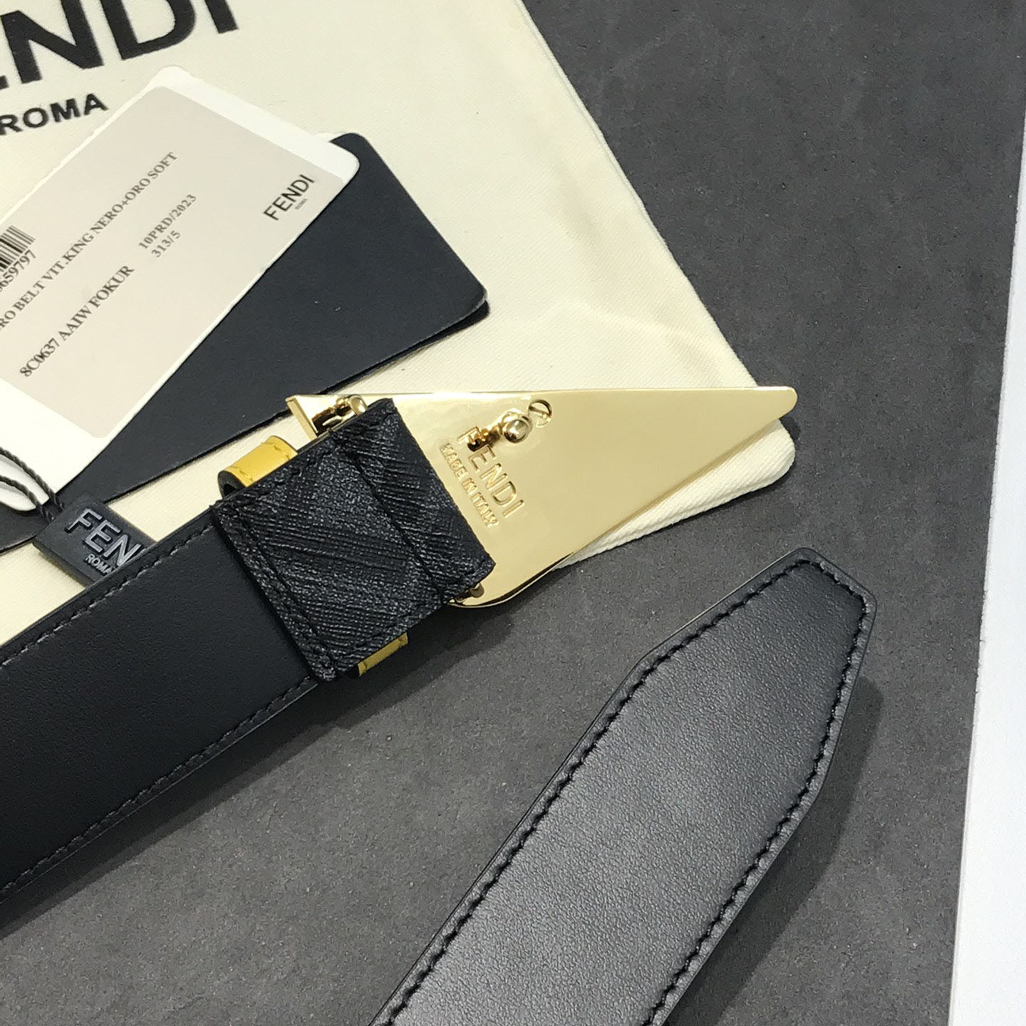 Fendi Men's FF Monster Eyes Belt In Brown/Black Saffiano Leather With Gold/Silver Hardware 35mm - 图片 3