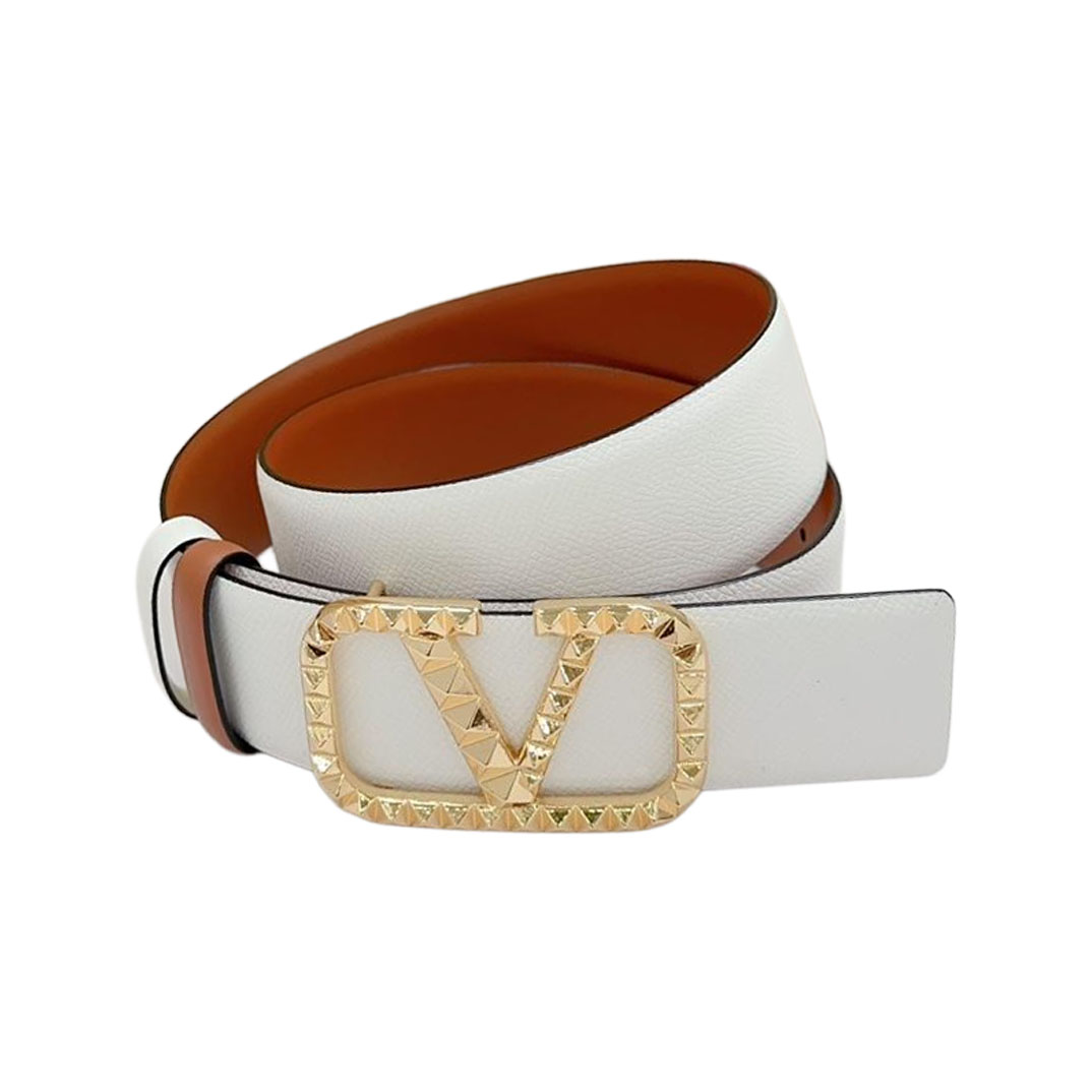 Valentino V Buckle With Rockstud Belt In White/Black/Blue/Brown/Red Calfskin With Black/Gold/Silver Hardware 40mm - 图片 3