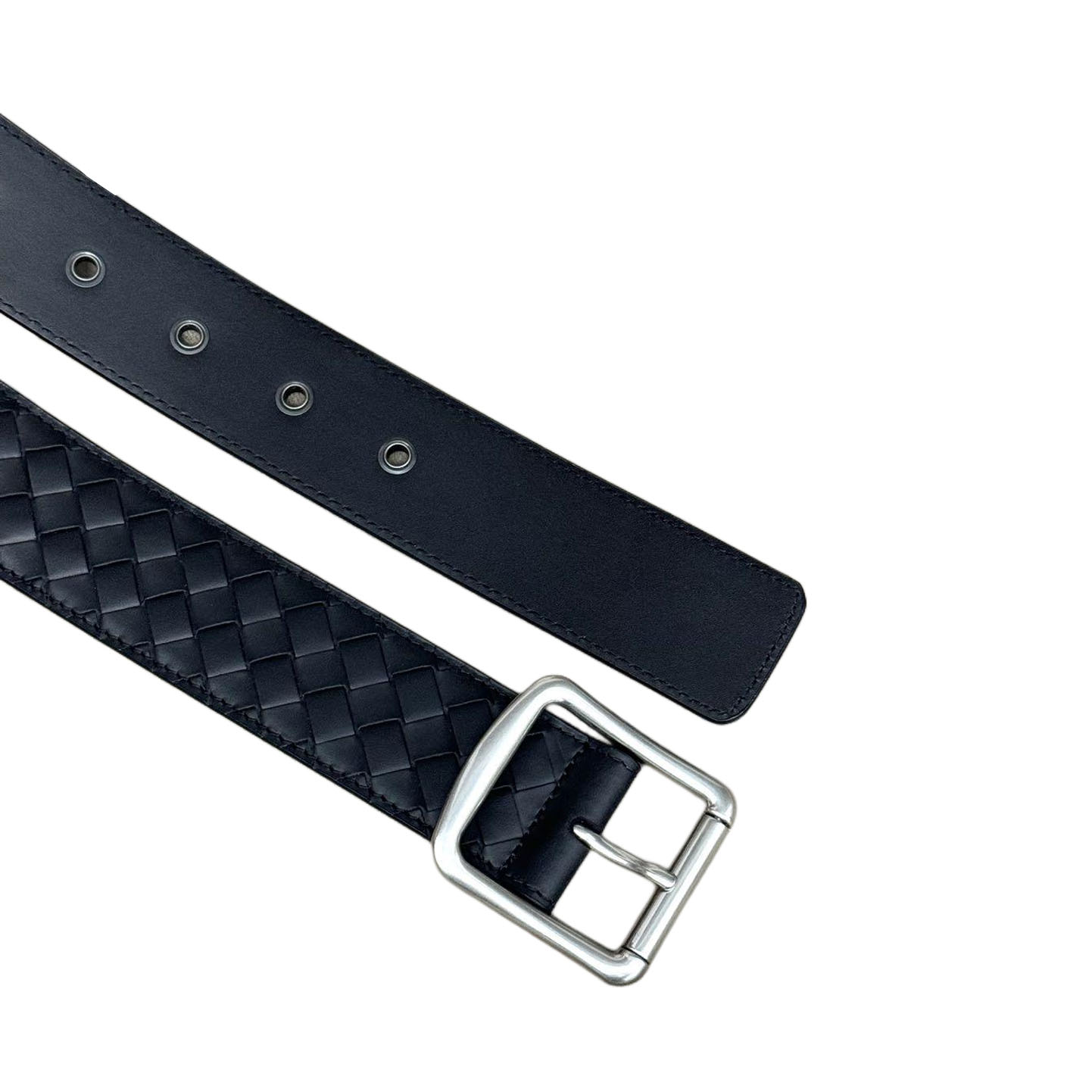 Bottega Veneta Men's Square Buckle Intrecciato Belt In Black/Coffee/Blue/Grey Calfskin With Silver/Black Hardware 40mm - 图片 8
