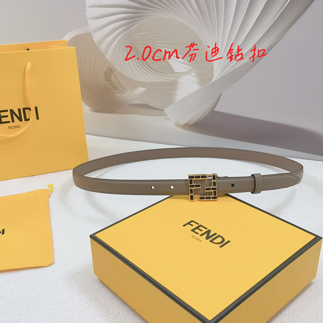 Fendi Women's FF Squared Buckle Belt In Black/Brown/Grey/Beige/White Calfskin With Gold Hardware 20mm - 图片 5