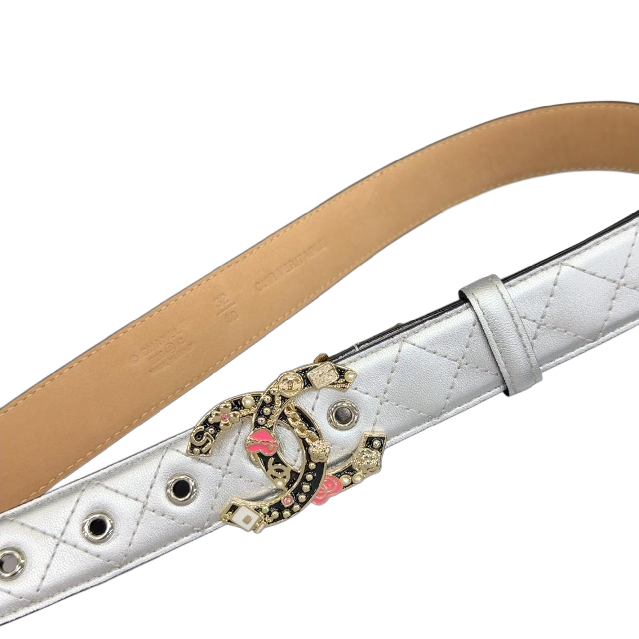 Chanel Women's Decorative CC Buckle Belt In Silver/Purple Diamond Stitching Calfskin With Gold/Silver Hardware 30mm - 图片 3