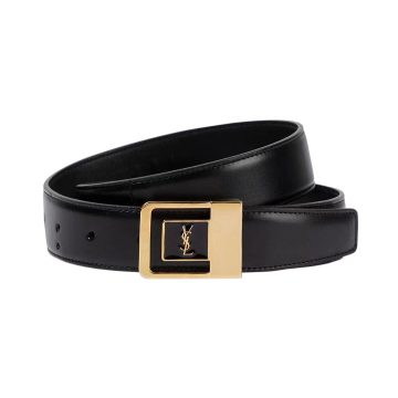 Saint Laurent LA 66 Buckle Belt In Black Calfskin With Gold Hardware 30mm