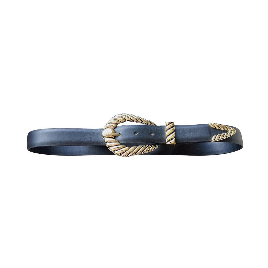Saint Laurent Croissant De Lune Buckle Large Belt In Black Smooth Calfskin With Gold Hardware 30mm