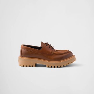 PRADA Lace-up leather loafers in cognac