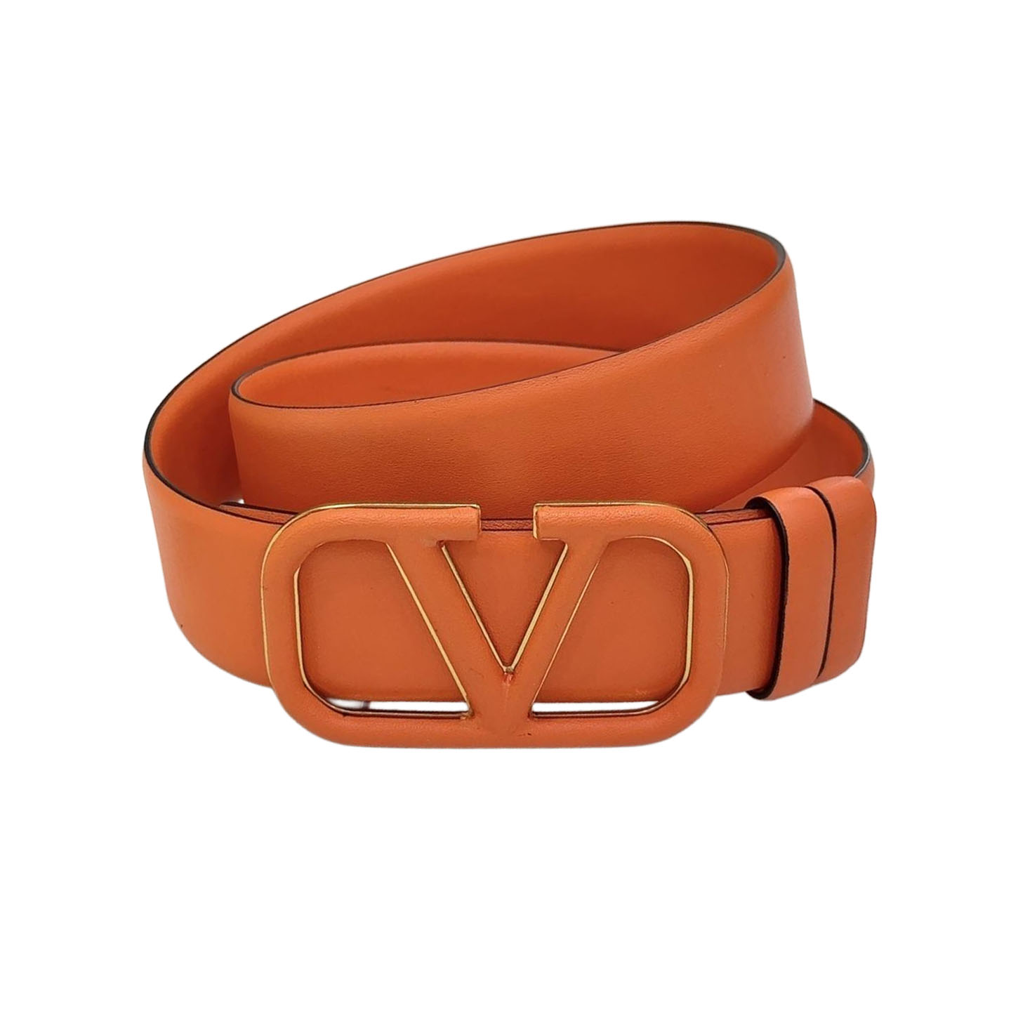 Valentino V Buckle Belt In Gold/Orange/Brown/Nude Smooth Calfskin With Gold/Orange/Brown/Nude Hardware 40mm - 图片 4