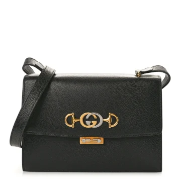 Gucci Small Zumi Shoulder Bag Black Grainy Calfskin Leather Mixed Metal Hardware