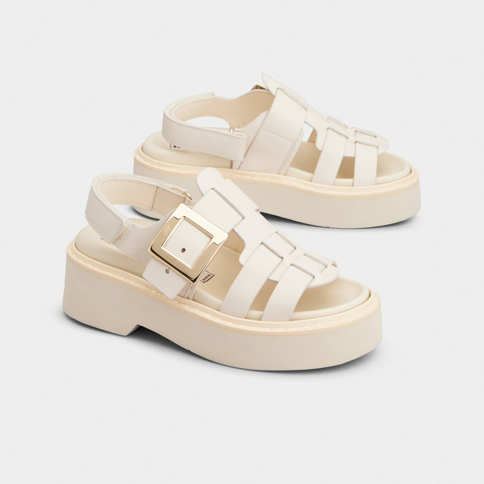 Roger Vivier Viv' Rangers Sandals In White Leather With Metal Buckle - 图片 2