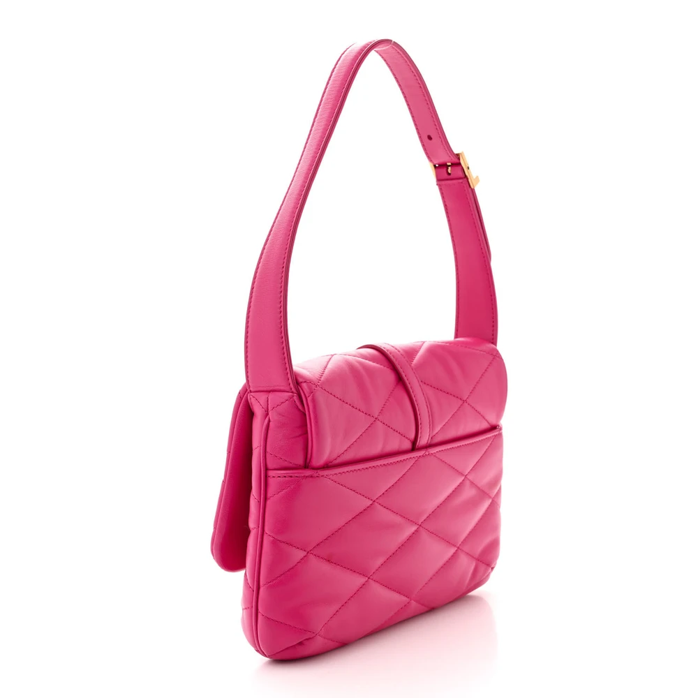 Saint Laurent Medium Le 57 Shoulder Bag Lipstick Fuchsia Diamond Quilted Lambskin Leather Aged Gold Hardware - 图片 3