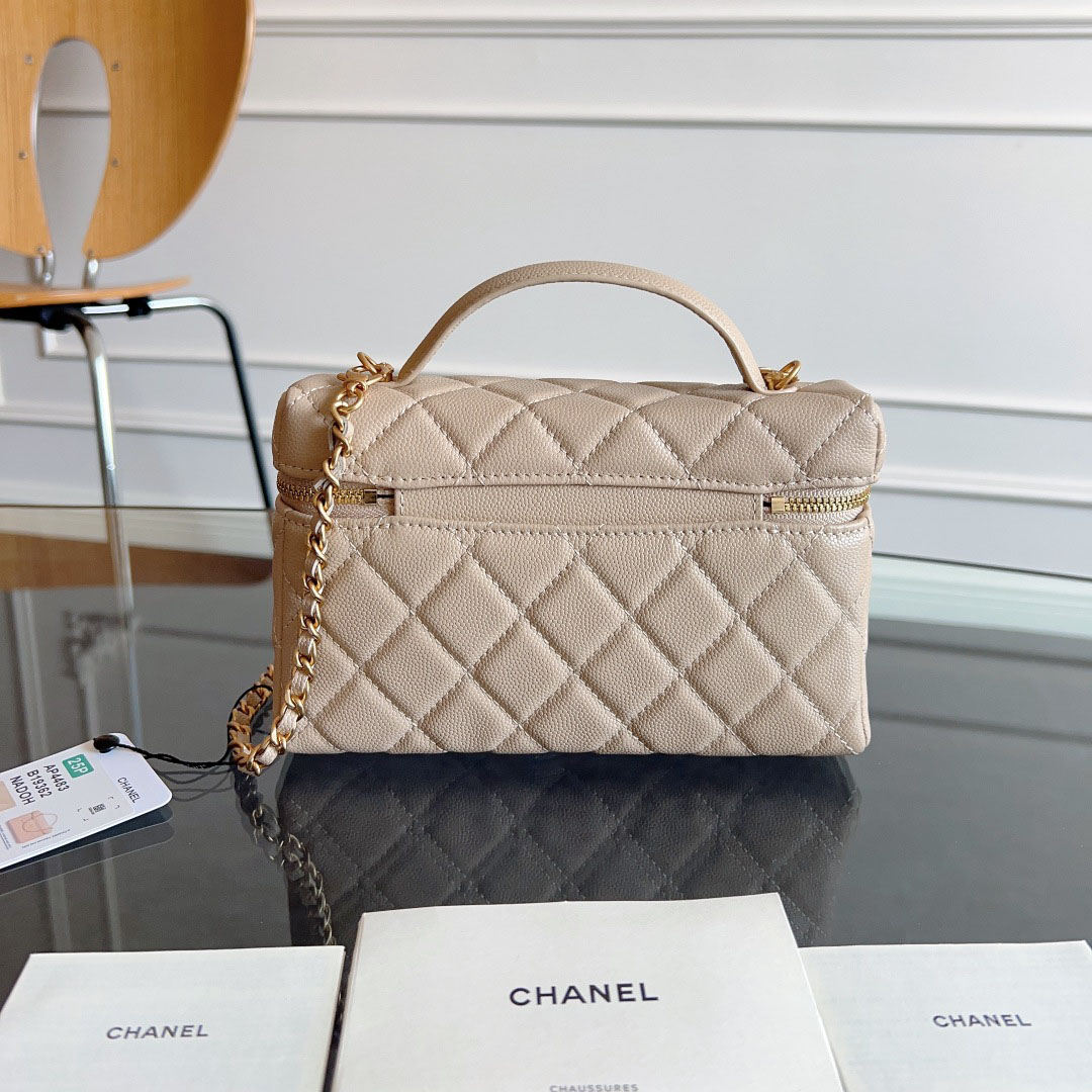 Chanel Apricot color / Yellow / Pink / white / Grey / Black Quilted Caviar Leather handle makeup bag handbag - 图片 3