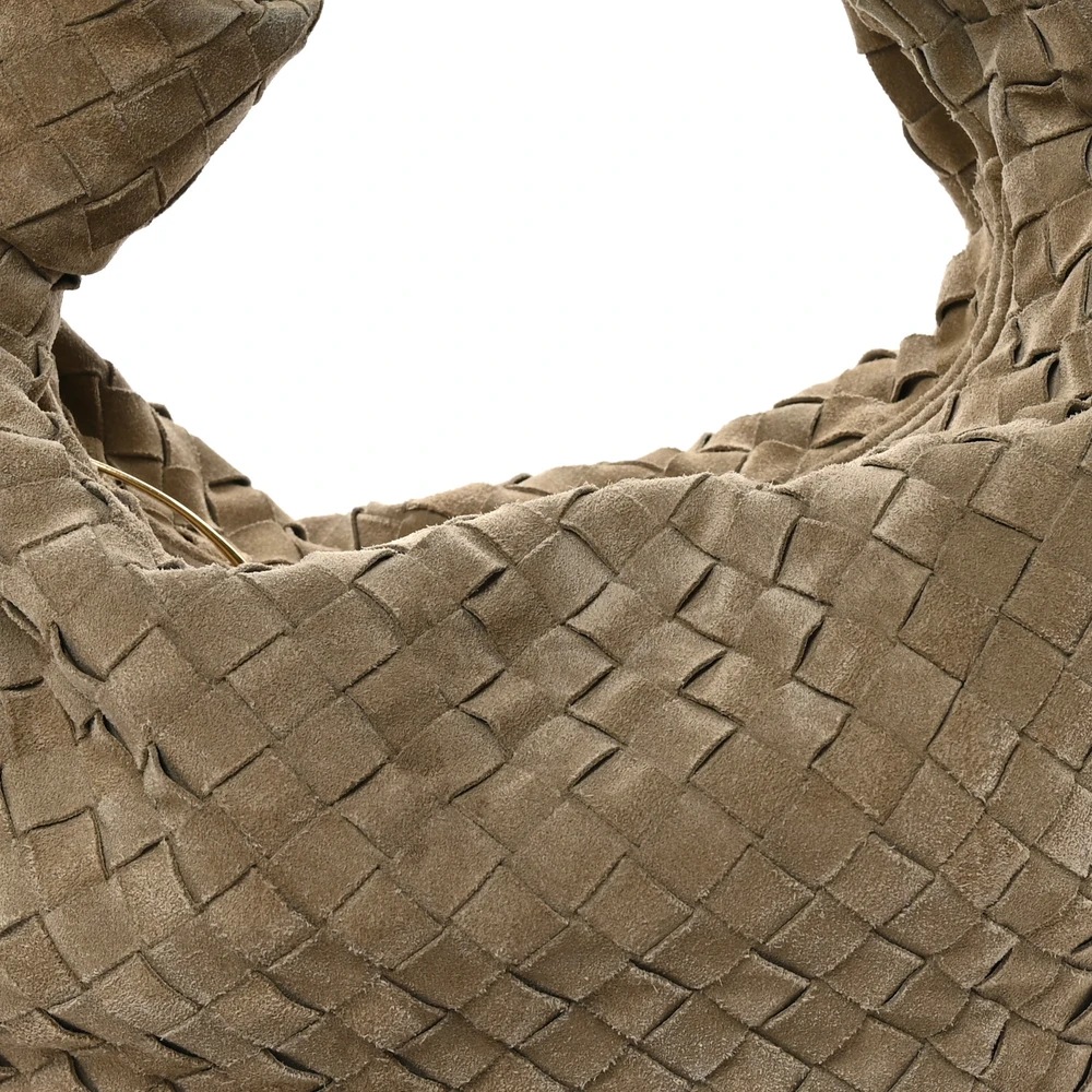Bottega Veneta Maxi Teen Intrecciato Jodie Hobo Beige Suede & Calfskin Leather - 图片 8
